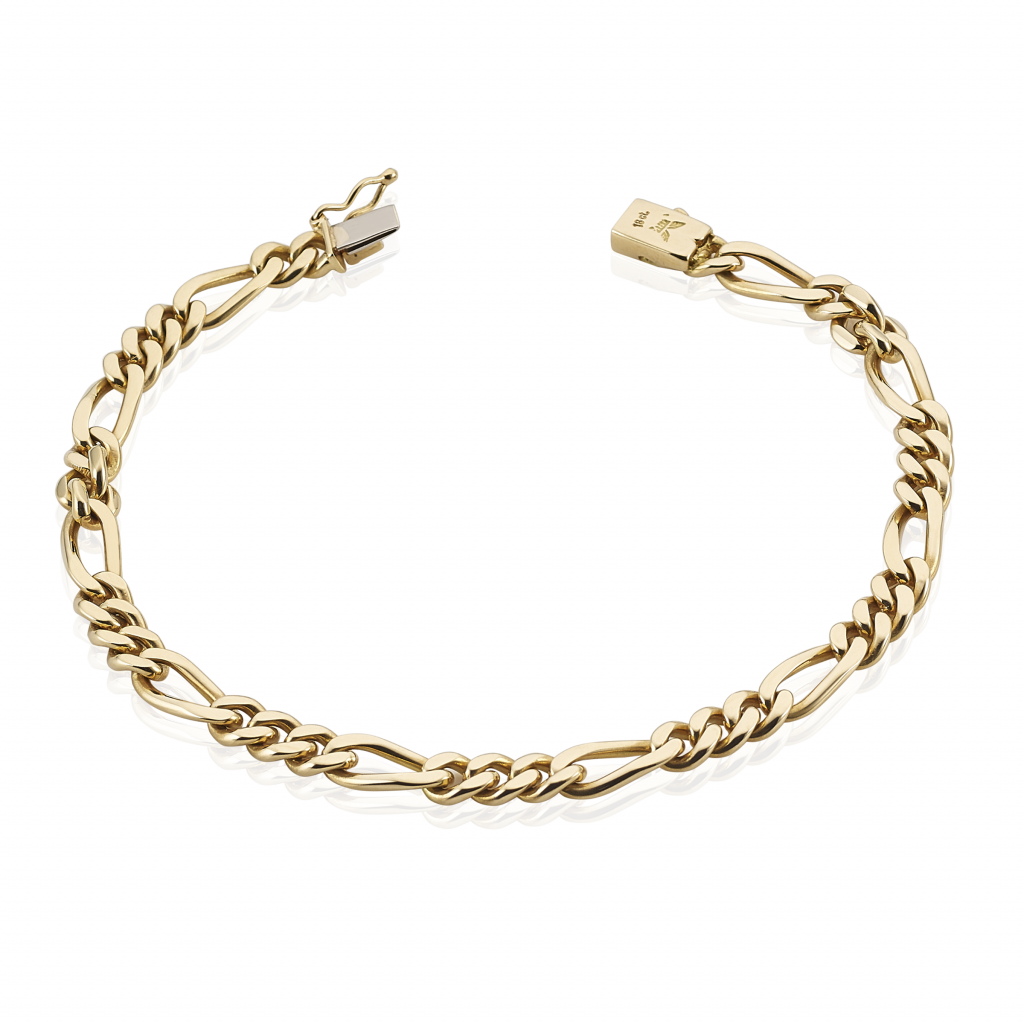 18ct Yellow Gold Figaro Link Mens Bracelet | Cerrone