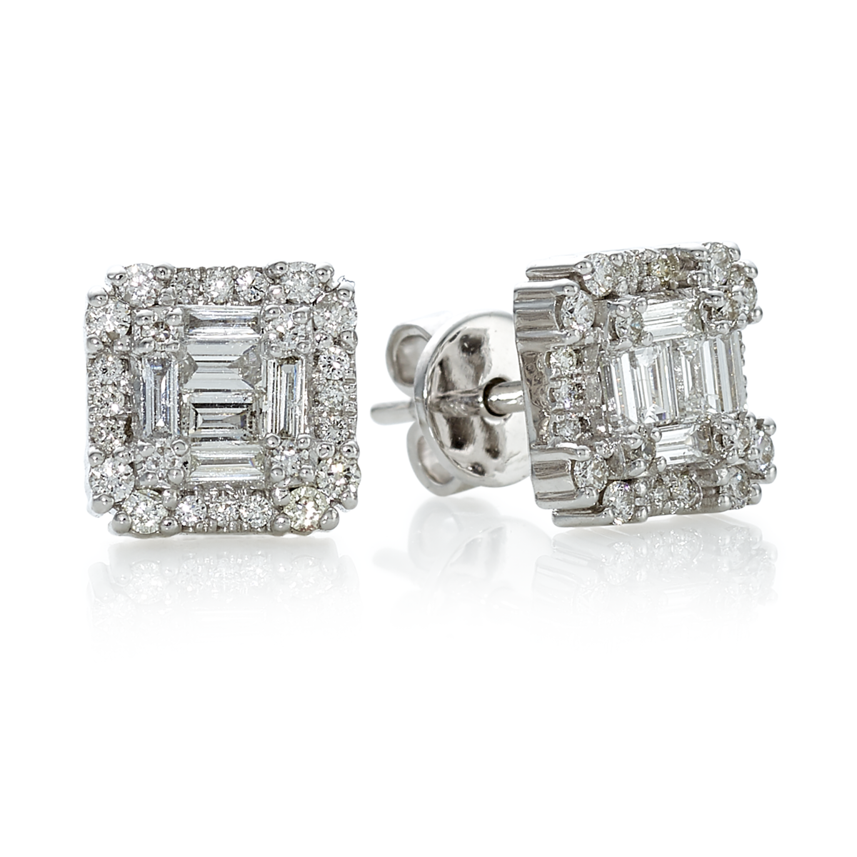Baguette & Round Brilliant Cut Diamonds Stud Earrings | Cerrone