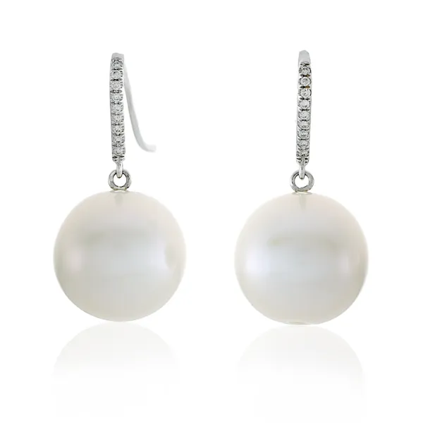 18ct White Gold South Sea Pearl & Diamond Earrings | Cerrone