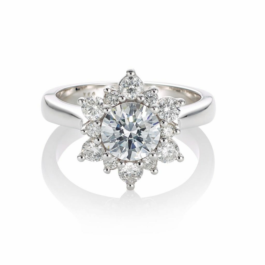 18ct White Gold Round Brilliant Cut Diamond Ring With A Snowflake Style ...