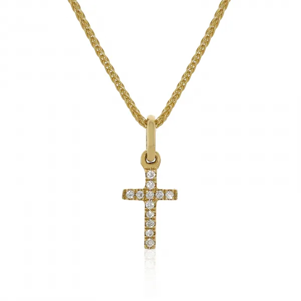 18ct yellow gold round brilliant cut diamonds small cross