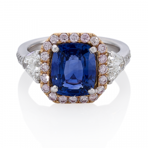 blue sapphire and pink diamond ring