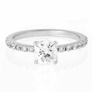 18ct white gold cushion cut diamond engagement ring