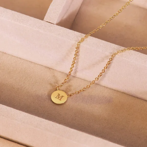 18ct yellow gold necklace with small round plate - Image 7