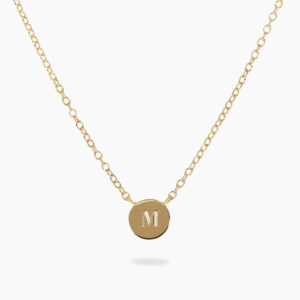 18ct yellow gold necklace with small round plate