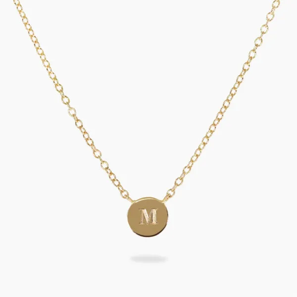 18ct yellow gold necklace with small round plate