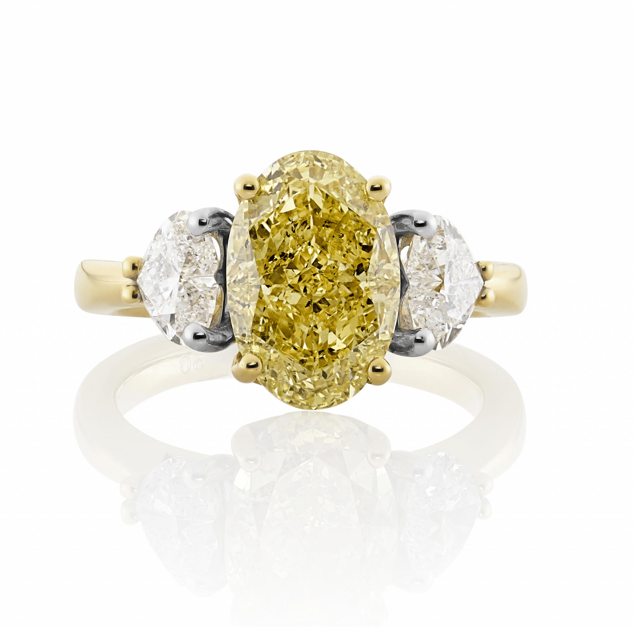 18ct yellow & white gold oval & heart three stone diamond ring | Cerrone