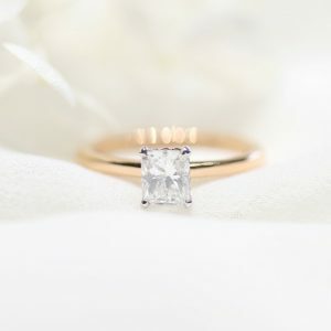 18ct rose and white gold 0.78ct E VS2 radiant GIA diamond ring