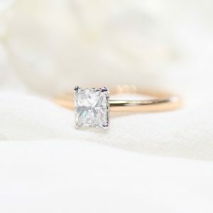 18ct rose and white gold 0.78ct E VS2 radiant GIA diamond ring