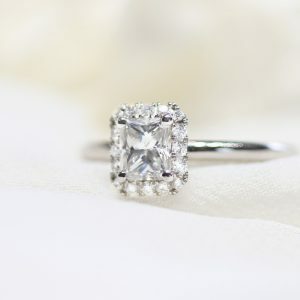 Platinum 0.67ct F SI1 radiant GIA diamond ring