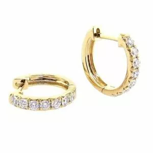 18ct yellow gold diamond claw set small hoop earrings