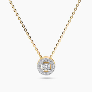 18ct yellow gold round cluster diamond halo necklace