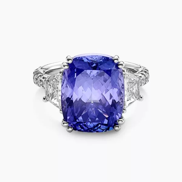 18ct white gold 10.47ct cushion cut tanzanite and diamond ring