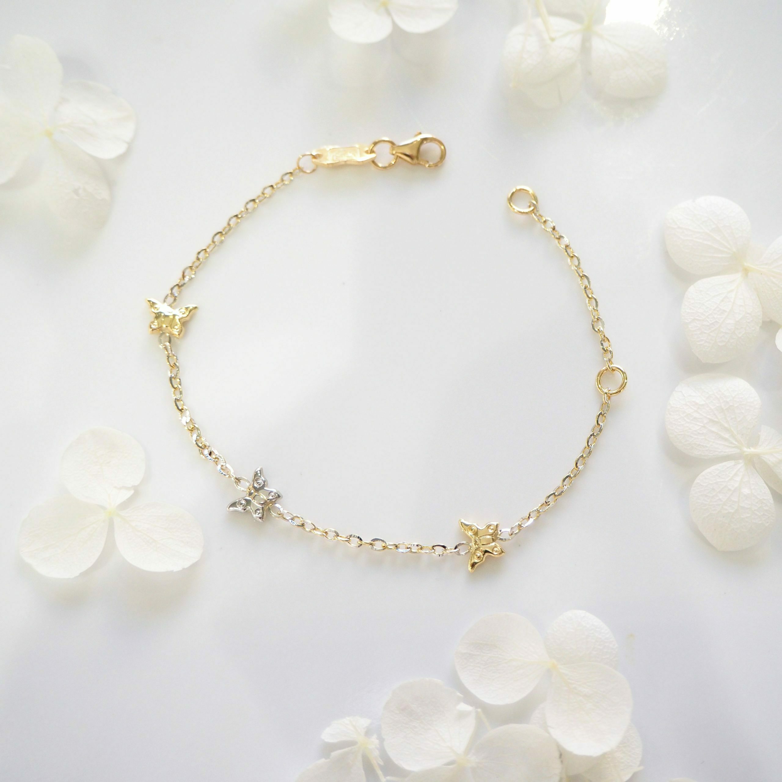 18ct yellow and white gold butterflies baby bracelet | Cerrone Jewellers