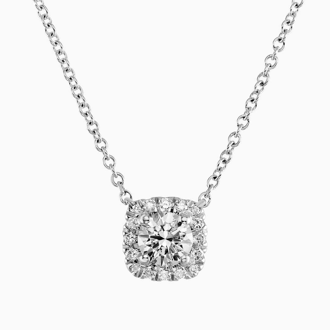 18ct white gold 0.43ct round diamond halo necklace | Cerrone