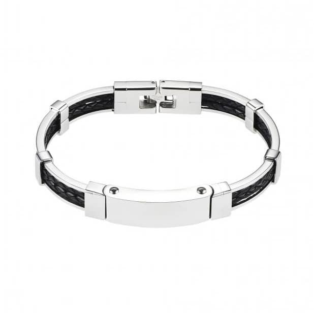 Stainless steel and platted double strand Black Leather bracelet | Cerrone
