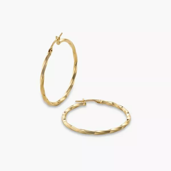 18ct yellow gold twist hoop earrings 30mm