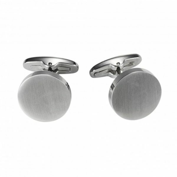 Brushed stainless steel round cufflinks