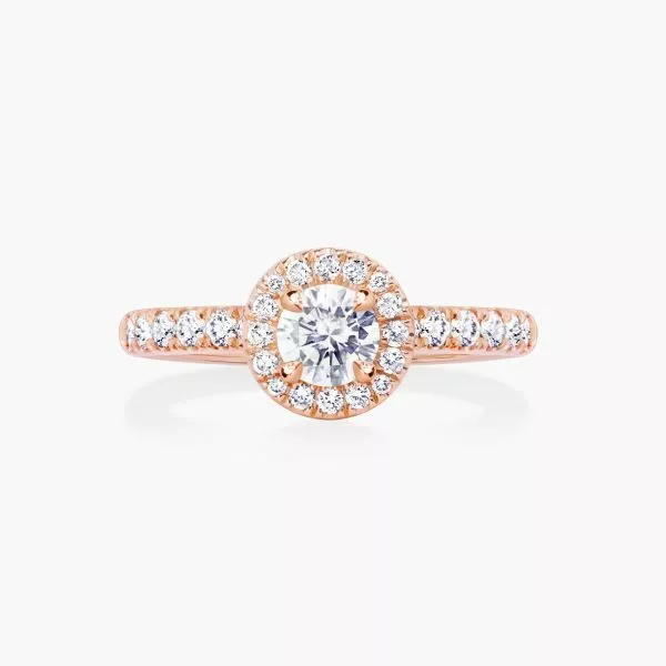 18ct rose gold 0.37ct round diamond halo ring