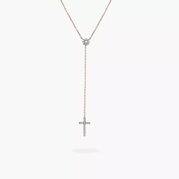 18ct rose gold diamond set cross necklace.