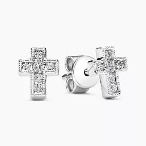 18ct white gold diamond cross stud earrings