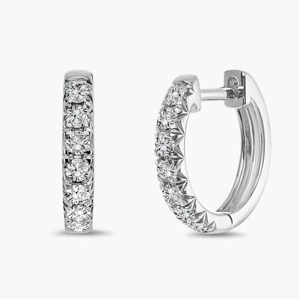 18ct white gold diamond claw set small hoop earrings