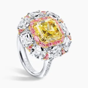 Platinum & 18ct Rose Gold Fancy Vivid Yellow, Pink & White Diamond Ring