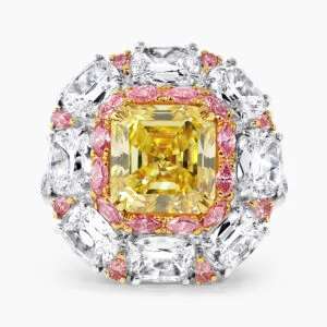 Platinum & 18ct Rose Gold Fancy Vivid Yellow, Pink & White Diamond Ring