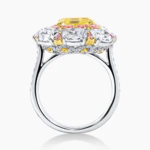 Platinum & 18ct Rose Gold Fancy Vivid Yellow, Pink & White Diamond Ring