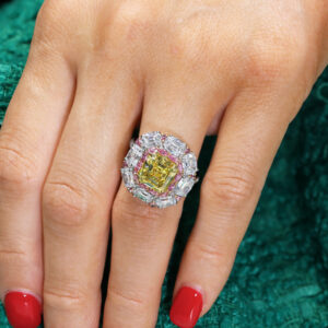 Platinum & 18ct Rose Gold Fancy Vivid Yellow, Pink & White Diamond Ring