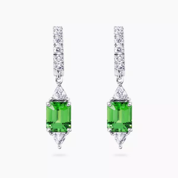 18ct white gold tsavorite garnet and diamond earrings