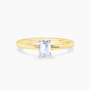 18ct yellow & white gold 0.50ct F VS2 emerald cut GIA diamond solitaire ring
