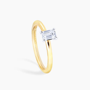 18ct yellow & white gold 0.50ct F VS2 emerald cut GIA diamond solitaire ring