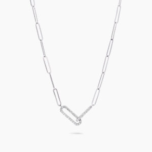 18ct white gold diamond paperclip necklace