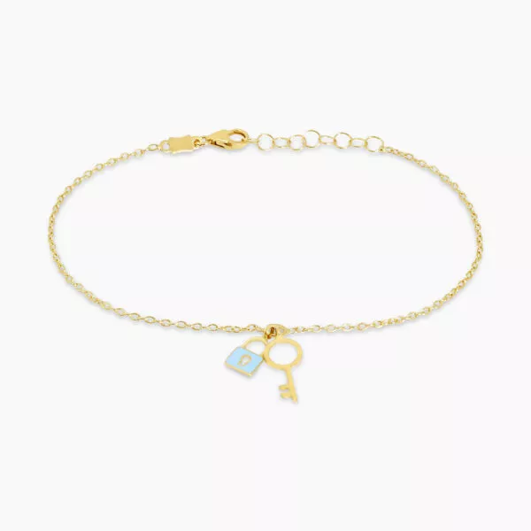 18ct yellow gold lock and key bracelet