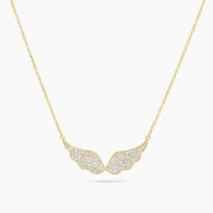 18ct yellow gold diamond angel wings necklace