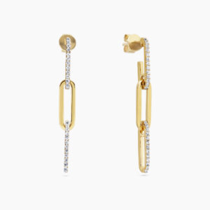 18ct yellow gold diamond paperclip drop earrings