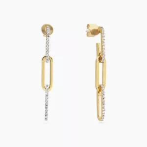 18ct yellow gold diamond paperclip drop earrings