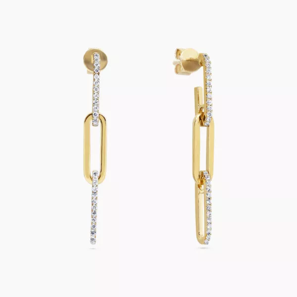 18ct yellow gold diamond paperclip drop earrings