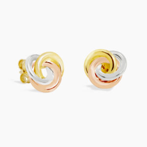 18ct gold three tone knot stud earrings