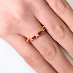 18ct yellow gold marquise cut ruby ring