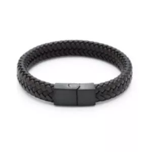 Black/Brown Leather Ion Plated Black Steel Mens Bracelet