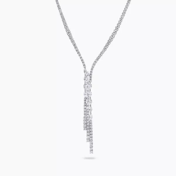 18ct white gold marquise and round diamond tennis necklace