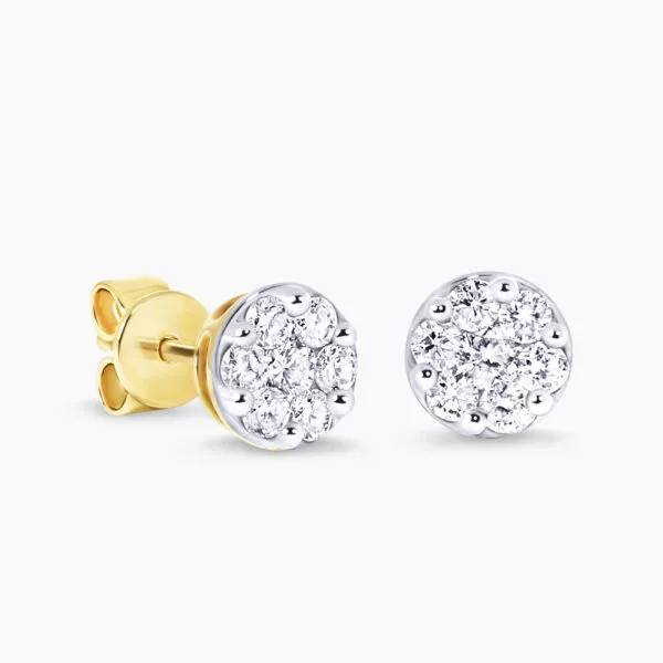 18ct yellow gold round cluster diamond claw set stud earrings