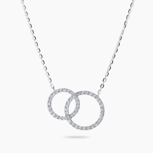 18ct white gold diamond double circle necklace