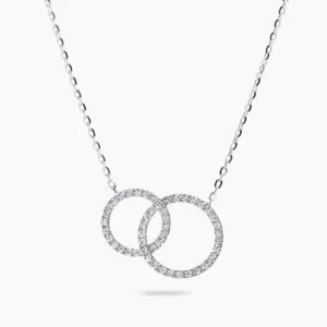 18ct white gold diamond double circle necklace