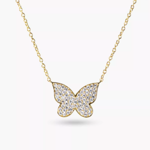 18ct yellow gold diamond butterfly necklace
