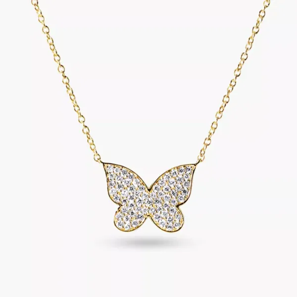 18ct yellow gold diamond butterfly necklace