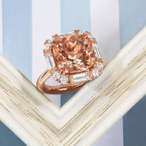 18ct rose gold cushion cut morganite and diamond ring