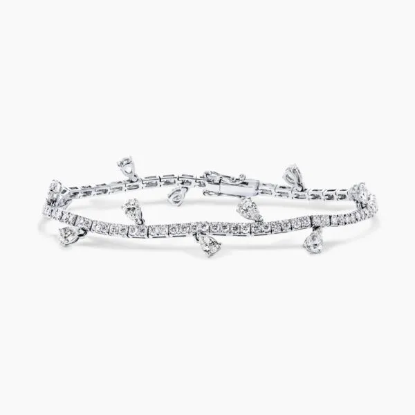 18ct white gold diamond tennis bracelet with pear shape diamonds